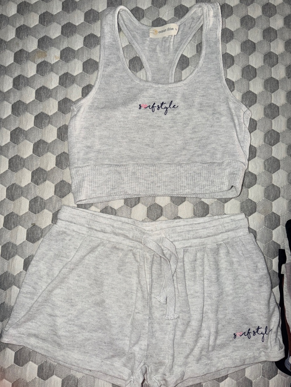 surf style Light Gray Racerback Bralette & Lounge Shorts Set
